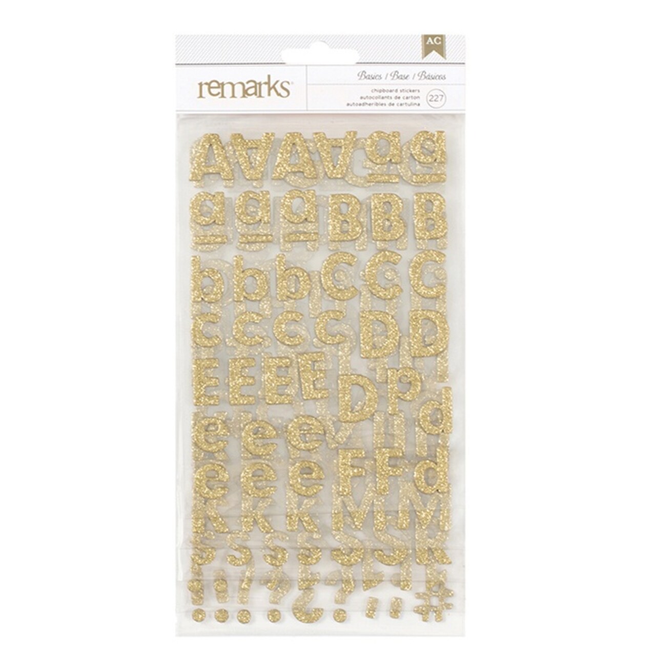 American Crafts Chipboard Alphabet Stickers 227/Pkg-Gold-Glitter